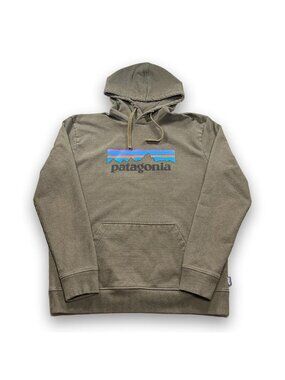 Patagonia P-6 Logo Uprisal Olive Green Fleece Pullover Graphic Hoodie Large